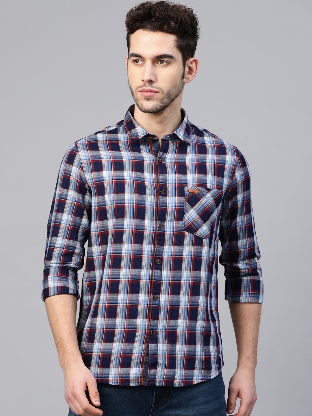 

Pepe Jeans Men Red & White Regular Fit Checked Casual Shirt