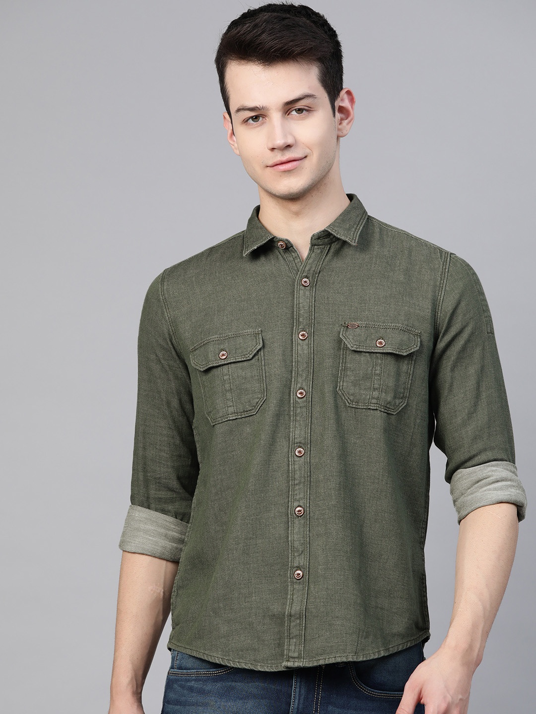

Pepe Jeans Men Olive Green Regular Fit Solid Casual Shirt