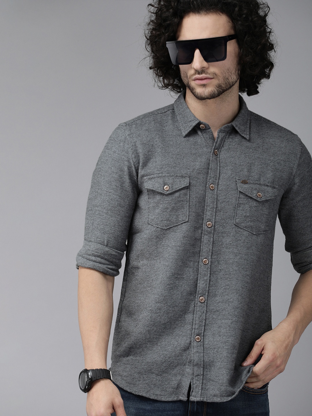 

Pepe Jeans Men Grey WESSON LS IP Regular Fit Solid Pure Cotton Casual Shirt