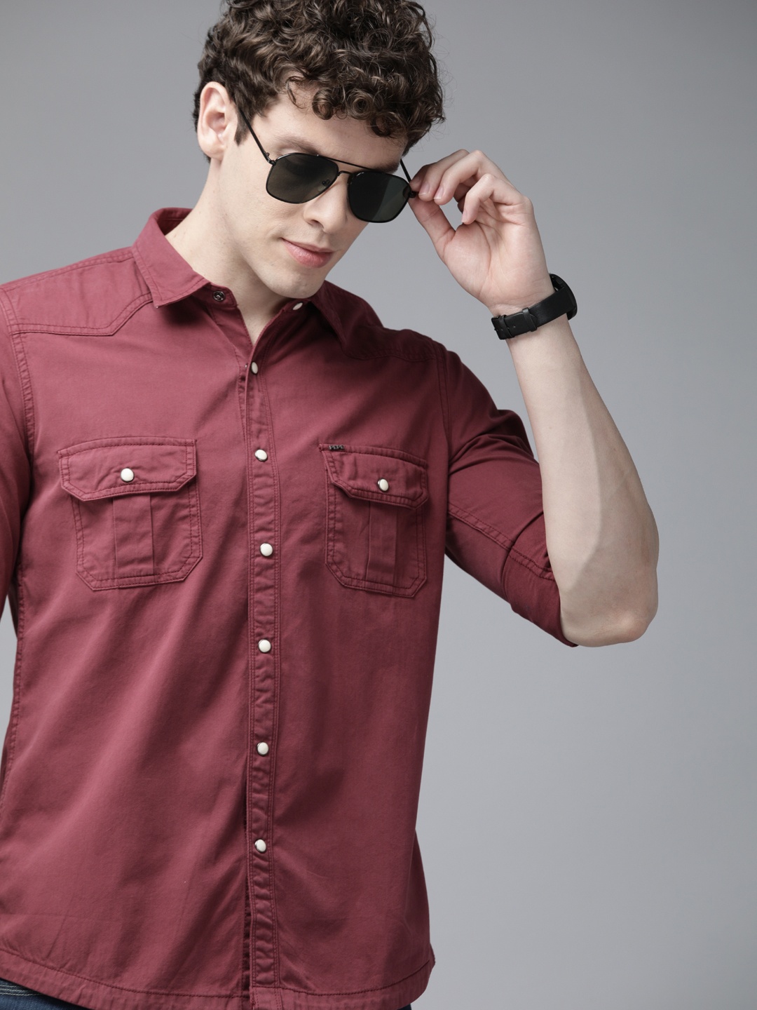

Pepe Jeans Men Red Regular Fit Solid Casual Cotton Shirt