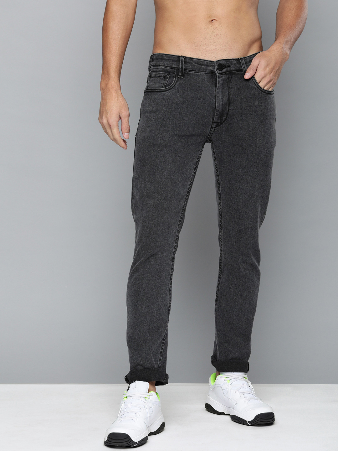 

HERE&NOW Men Grey Slim Fit Mid-Rise Clean Look Stretchable Jeans