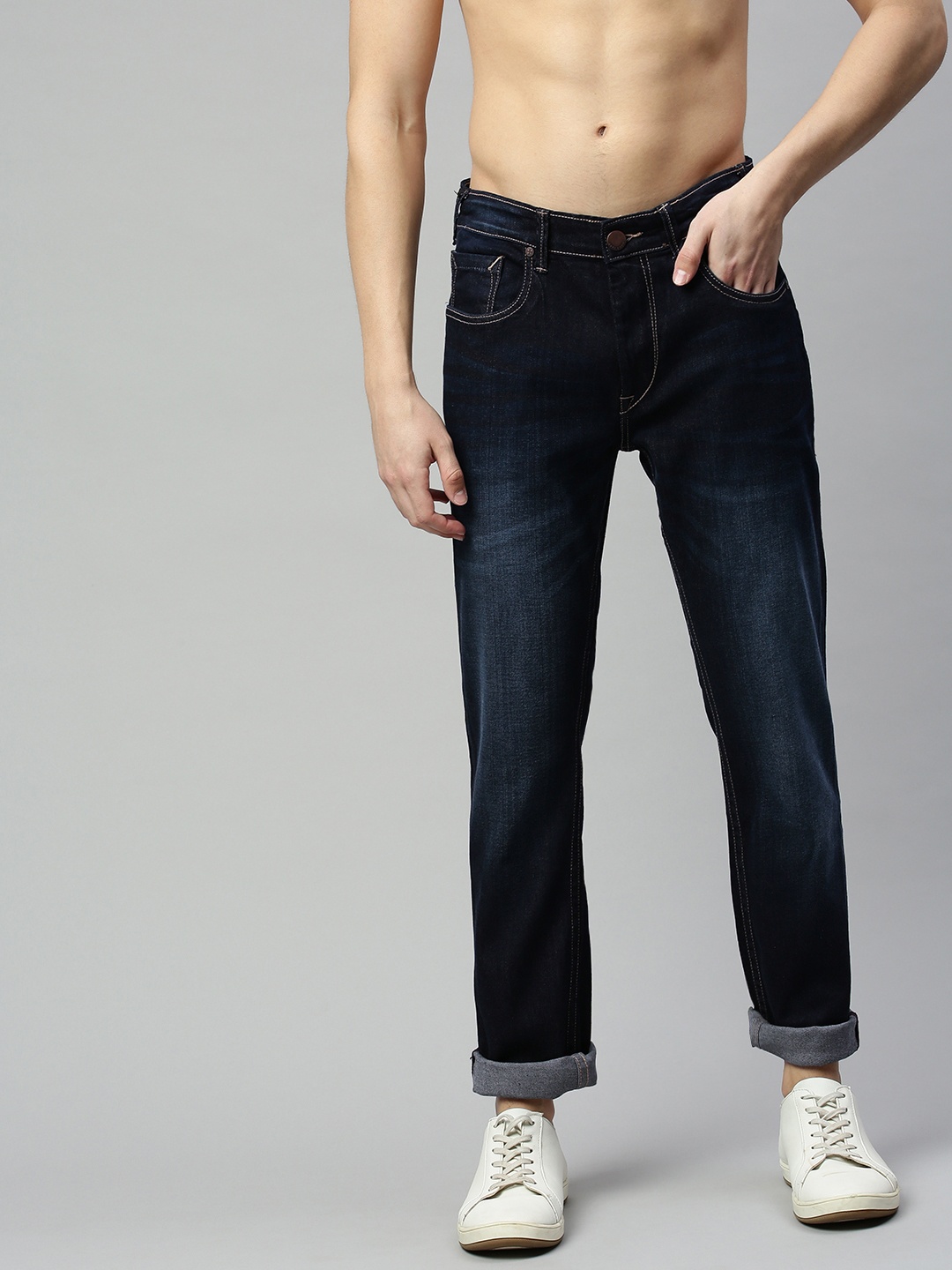 

HERE&NOW Men Blue Regular Fit Mid-Rise Clean Look Stretchable Jeans