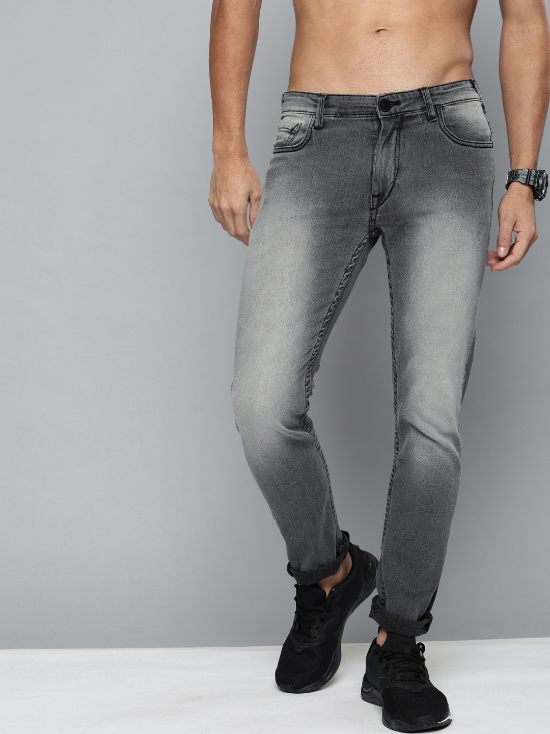 

HERE&NOW Men Grey Slim Fit Mid-Rise Clean Look Stretchable Jeans