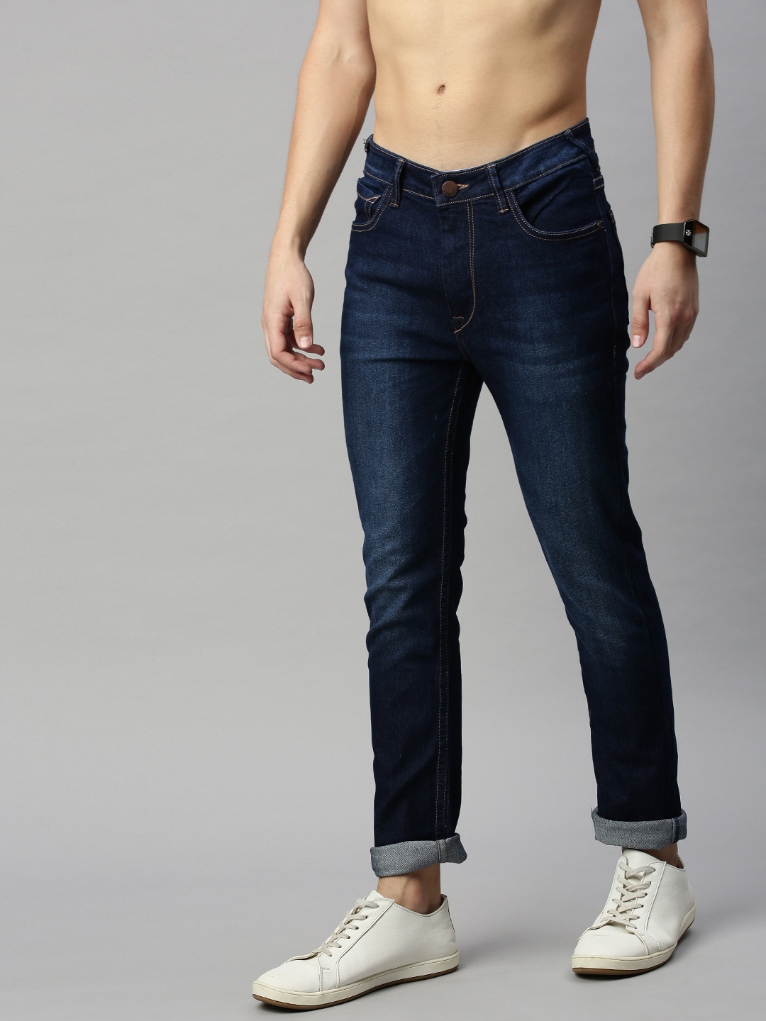 

HERE&NOW Men Navy Blue Skinny Fit Mid-Rise Clean Look Stretchable Jeans