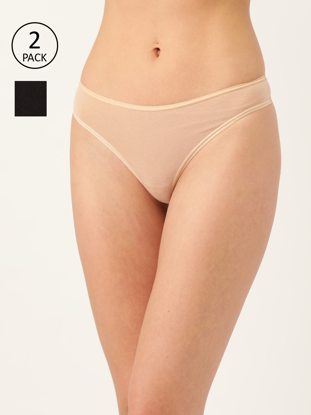 

Inner Sense Women Pack of 2 Organic Cotton Sustainable Antimicrobial Thongs ISPC054, Beige