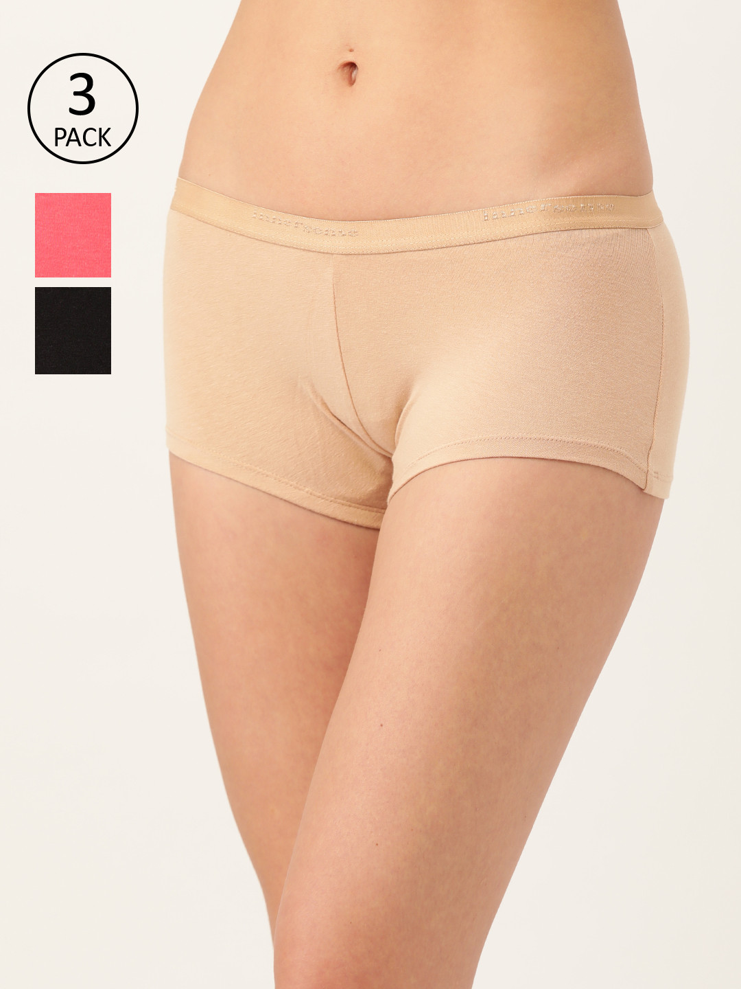 

Inner Sense Women Pack of 3 Organic Cotton Sustainable Antimicrobial Boy Shorts ISPC038, Beige