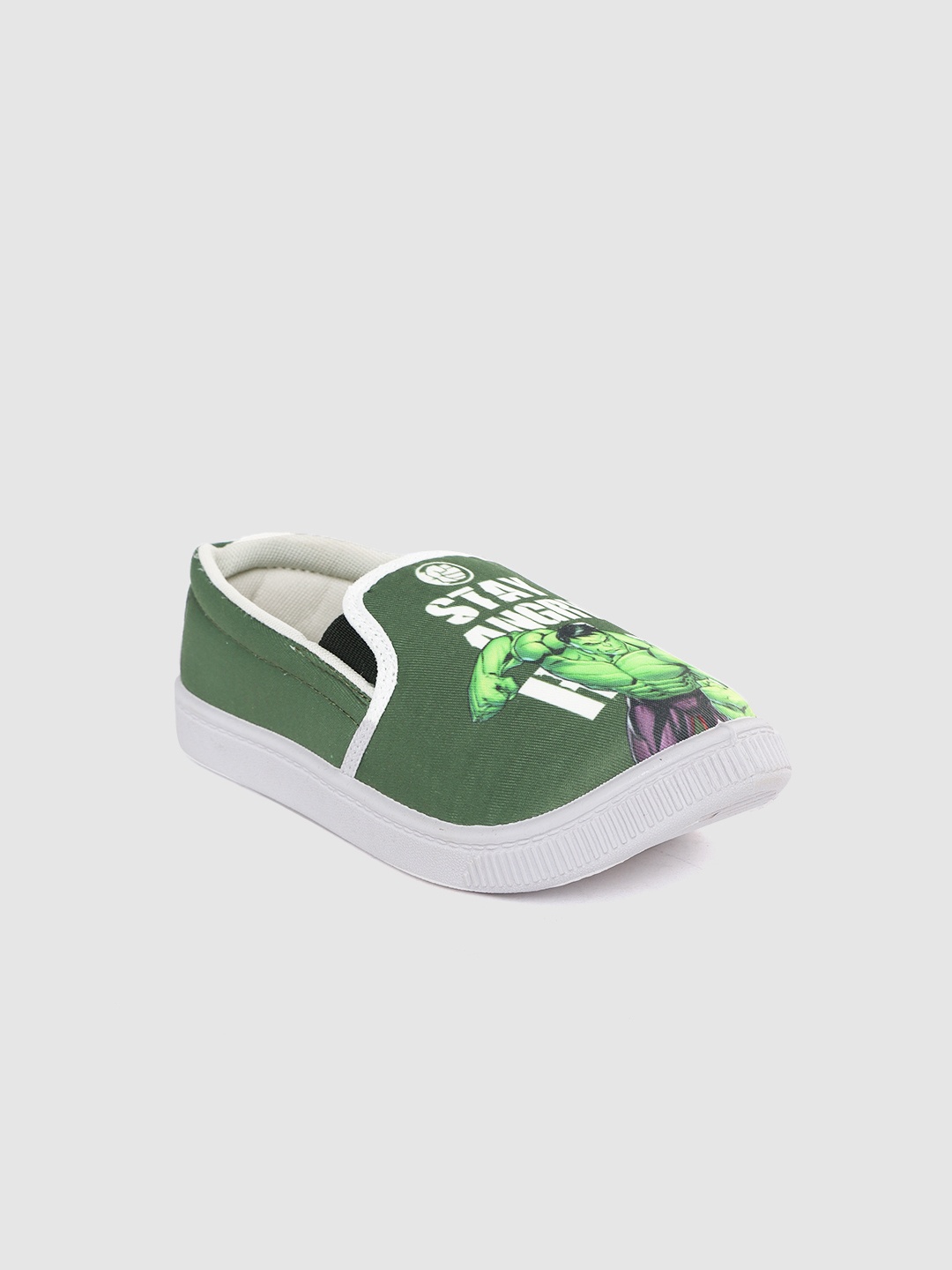 

toothless Boys Olive Green & White Marvel Avengers Hulk Print Slip-On Sneakers