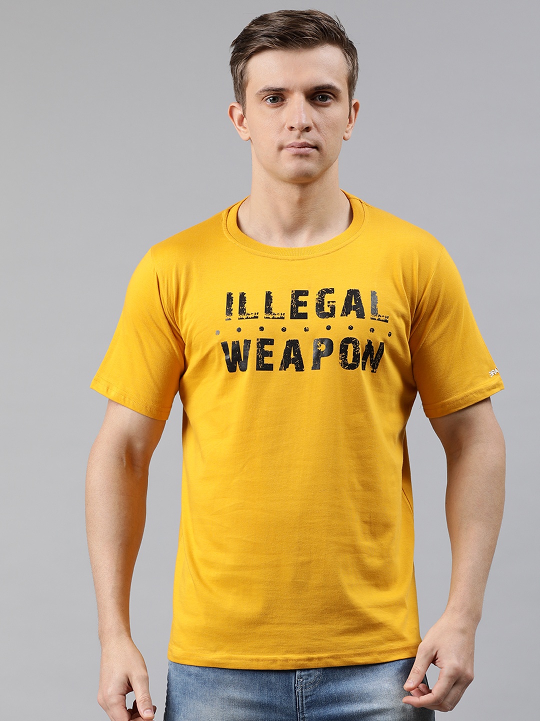 

BRATMA Men Mustard Yellow Printed Round Neck T-shirt