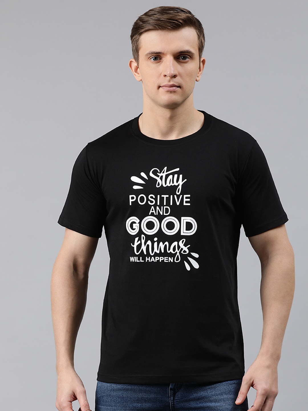 

BRATMA Men Black Printed Round Neck T-shirt