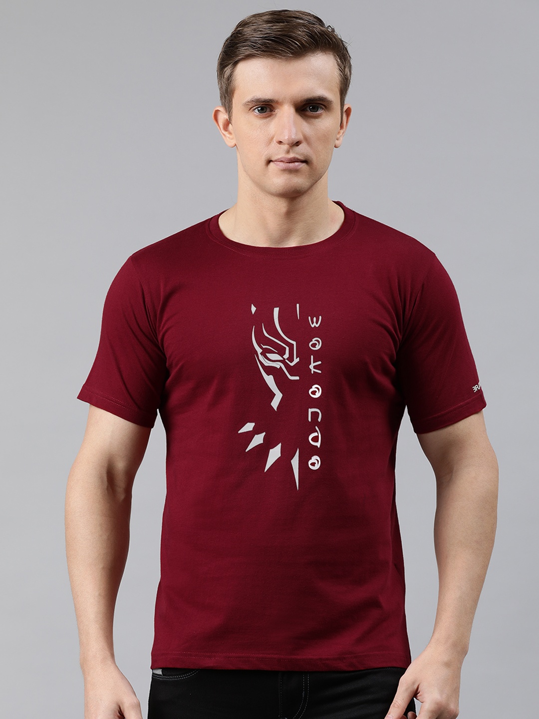 

BRATMA Men Maroon Printed Round Neck Pure Cotton T-shirt