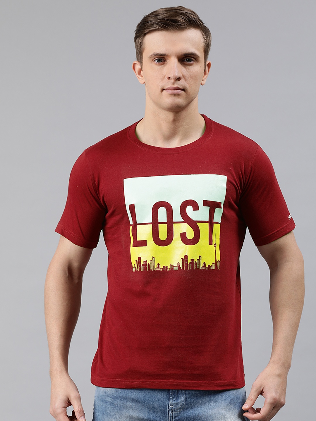 

BRATMA Men Maroon Printed Round Neck T-shirt