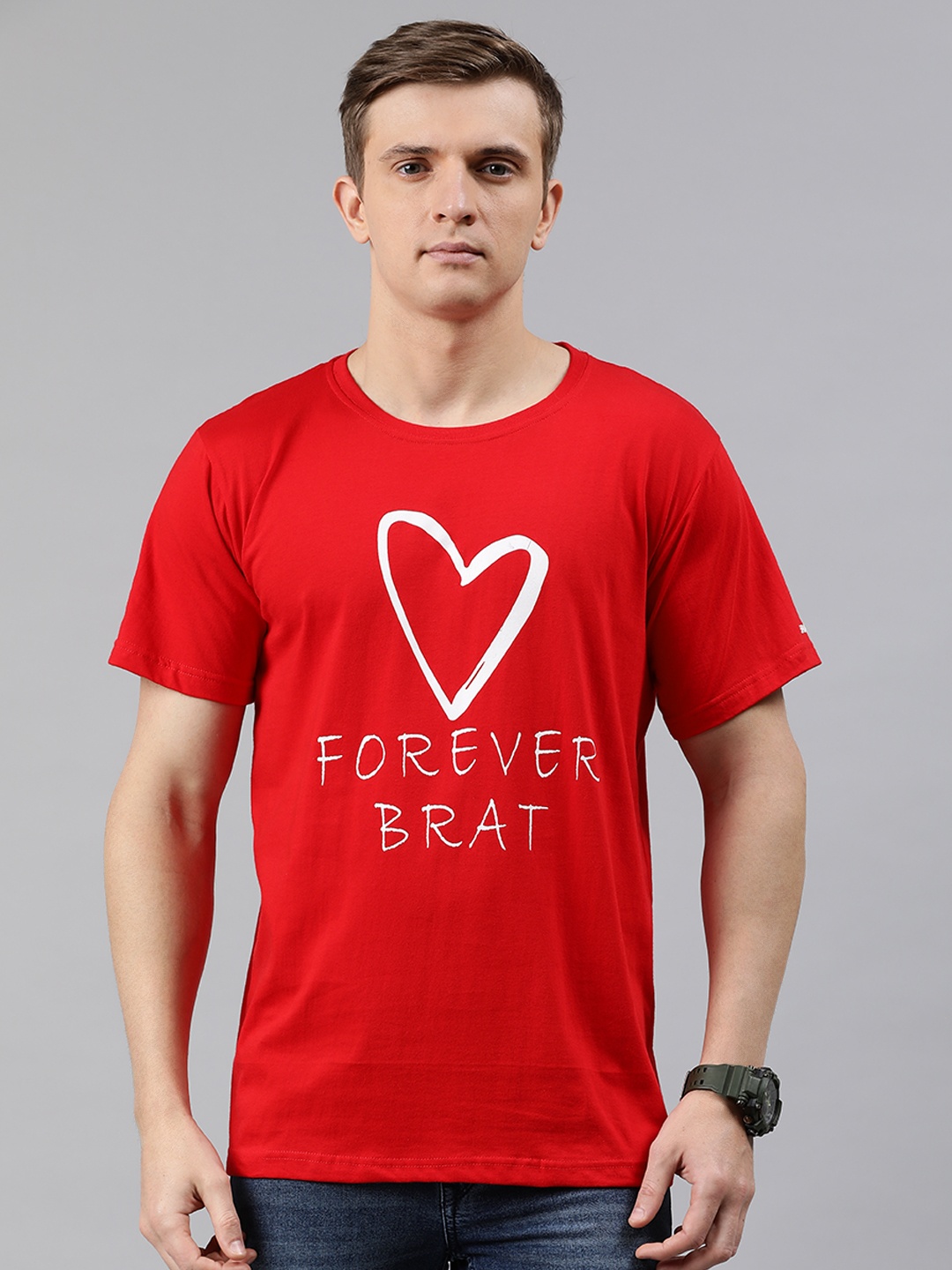 

BRATMA Men Red Printed Round Neck T-shirt