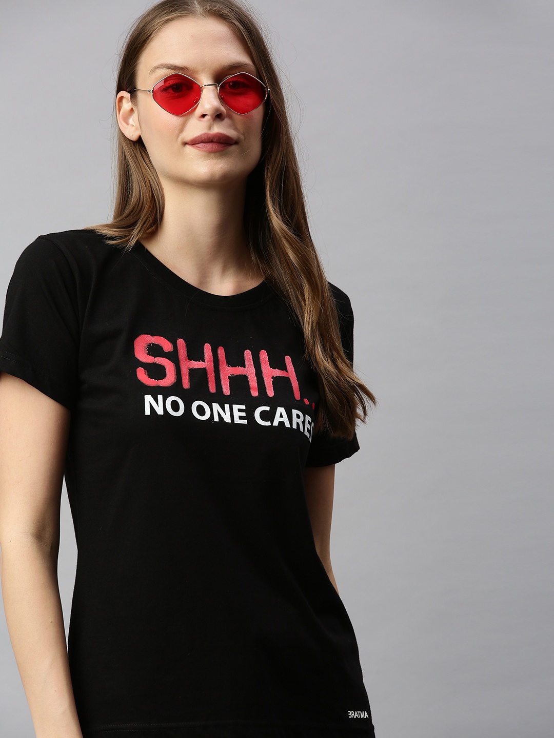 

BRATMA Women Black Printed Round Neck T-shirt
