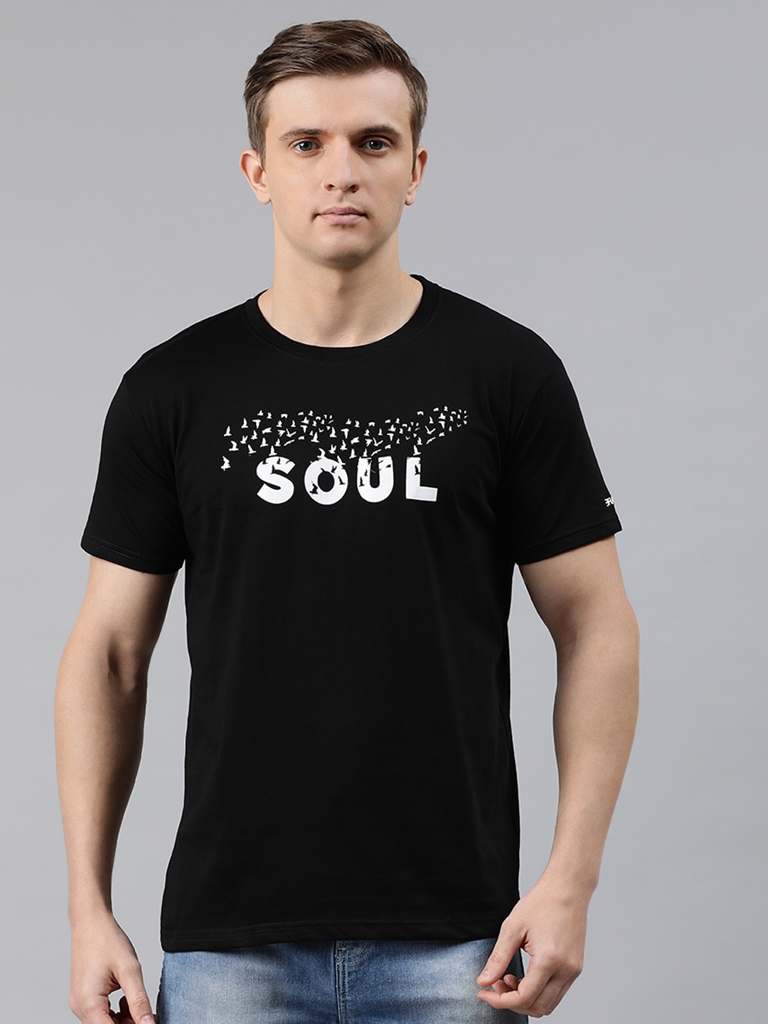 

BRATMA Men Black Printed Round Neck T-shirt