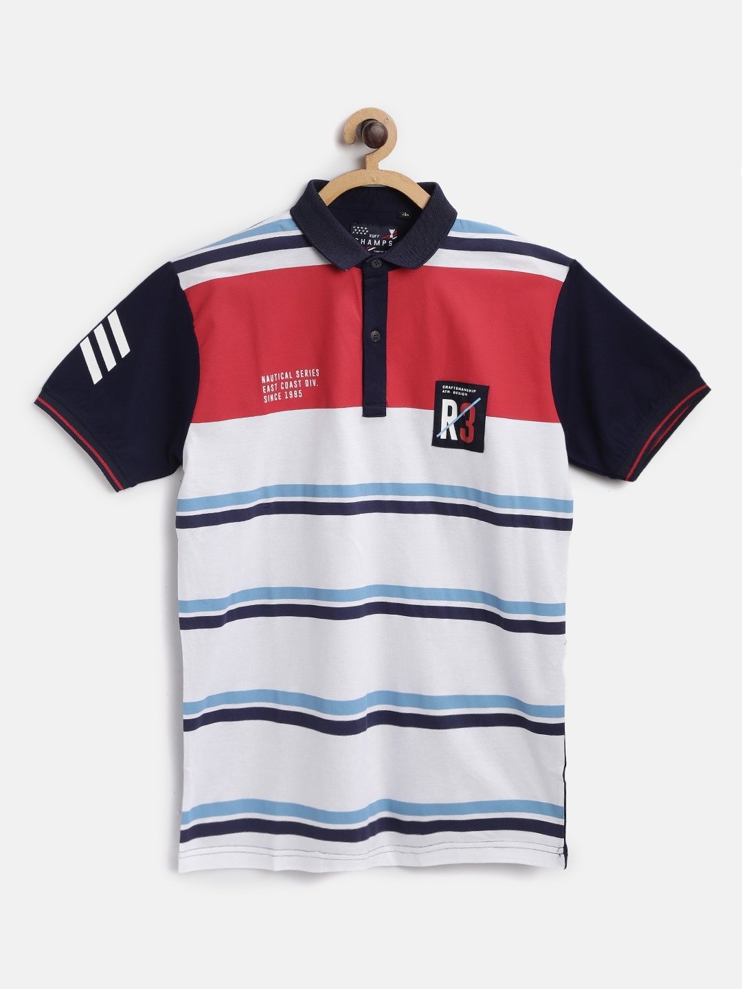 

RUFF Boys White & Red Striped Polo Collar T-shirt