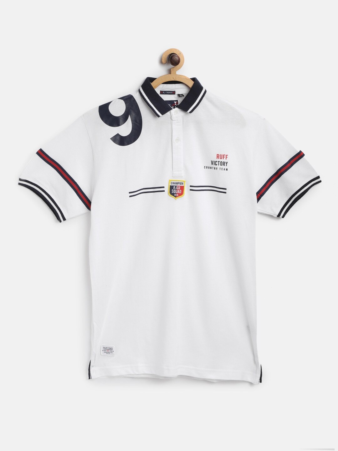 

RUFF Boys White Printed Detail Polo Collar T-shirt