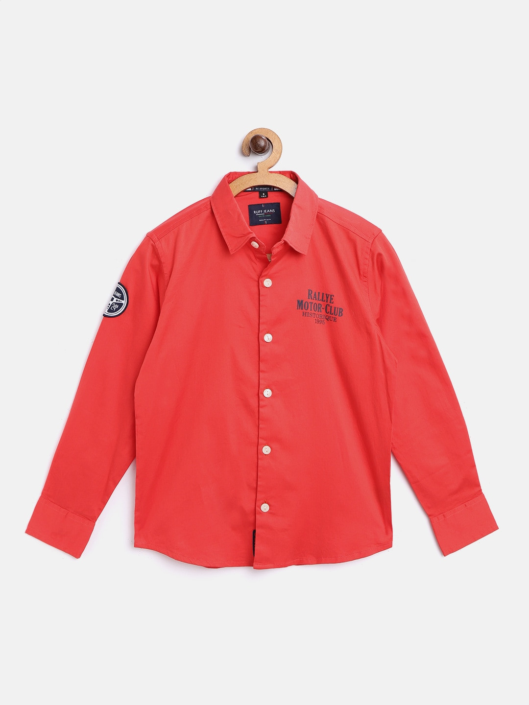

RUFF Boys Coral Red Slim Fit Solid Casual Shirt