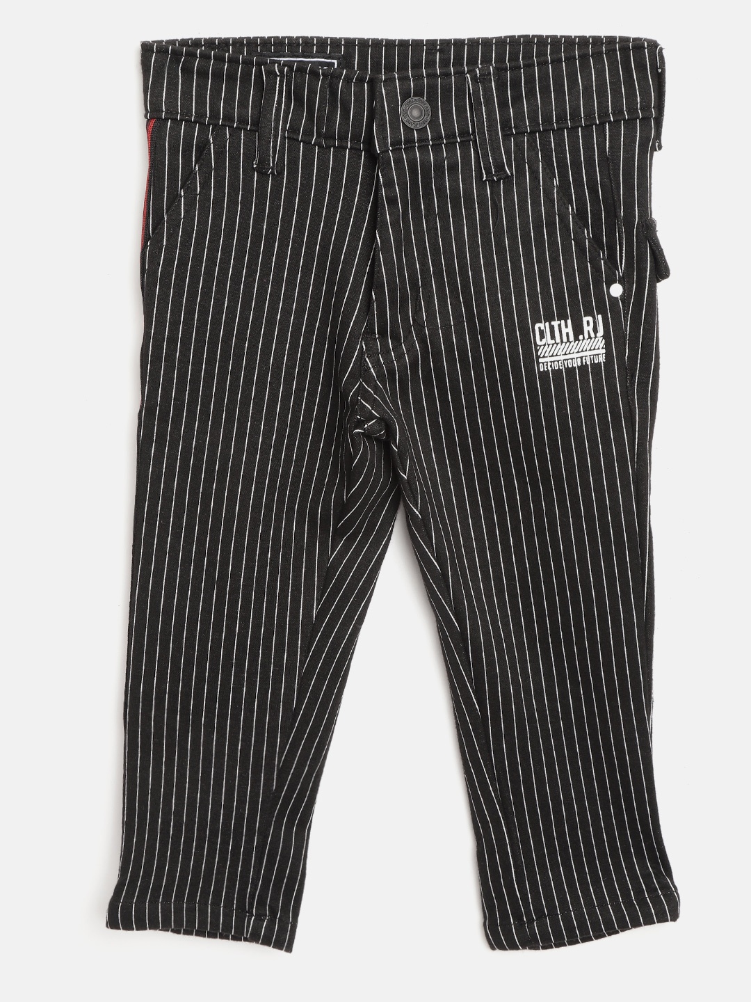 

RUFF Boys Black & White Slim Fit Striped Regular Trousers