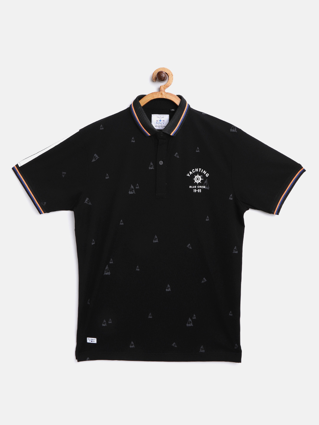 

RUFF Boys Black & Grey Nautical Print Polo Collar T-shirt