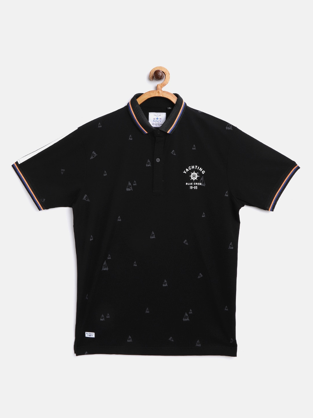 

RUFF Boys Black & Grey Printed Polo Collar T-shirt
