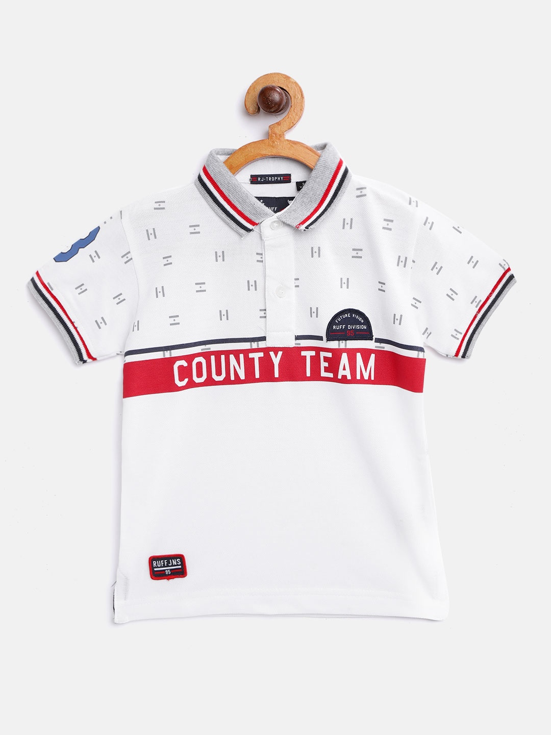 

RUFF Boys White Typography Printed Polo Collar T-shirt