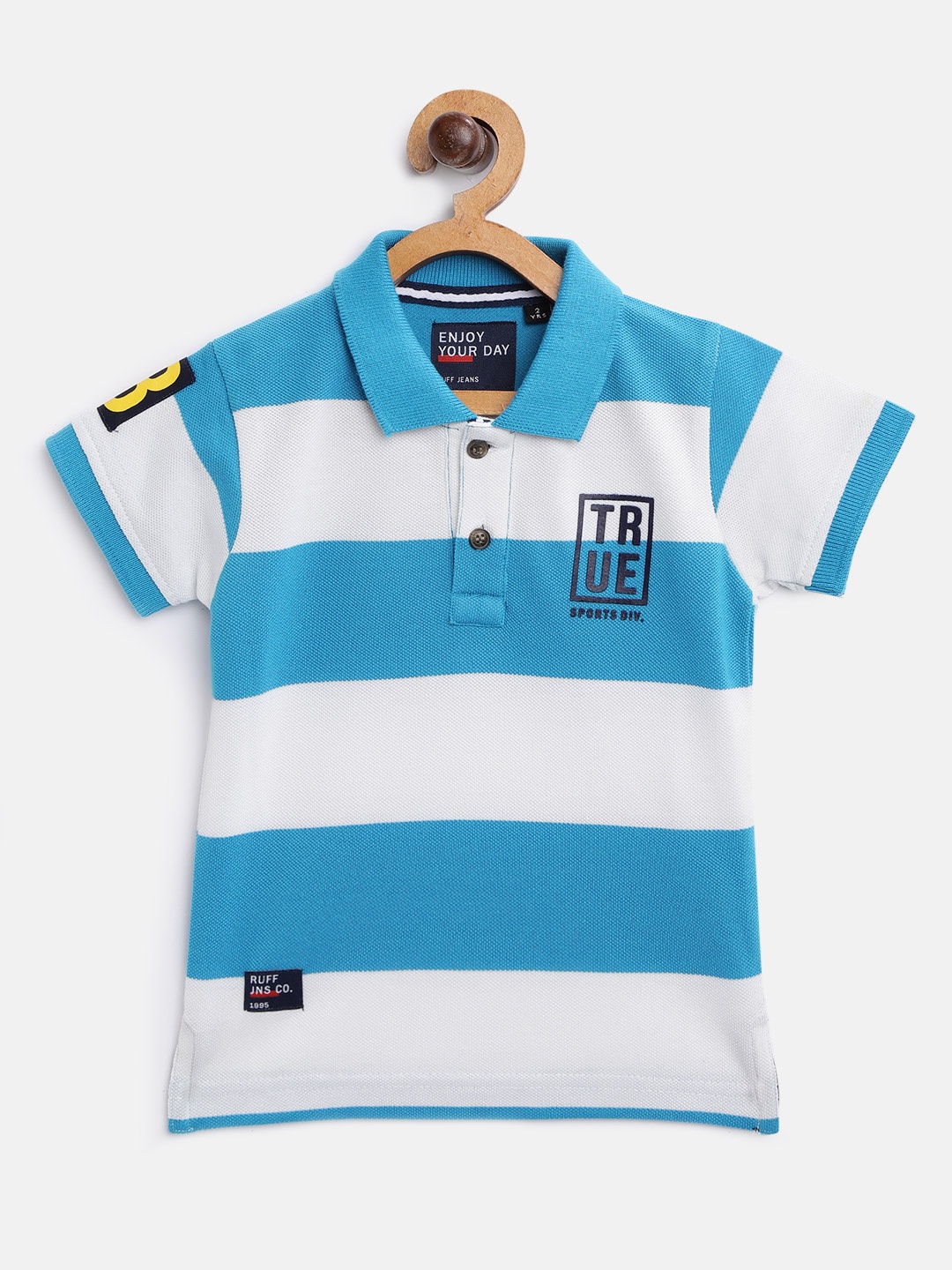 

RUFF Boys Blue & White Striped Polo Collar T-shirt