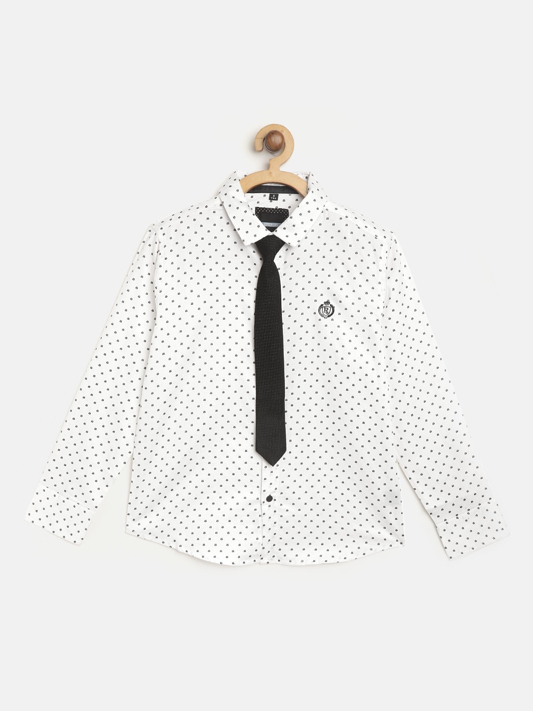 

RUFF Boys White & Black Slim Fit Ditsy Leaf Print Casual Shirt with Tie