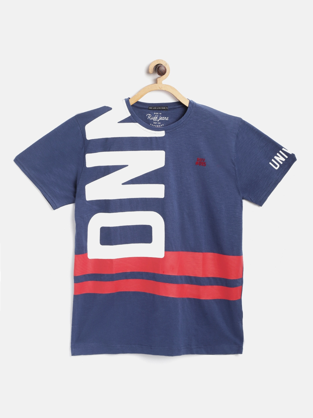 

RUFF Boys Navy Blue & White Typography Print Round Neck T-shirt