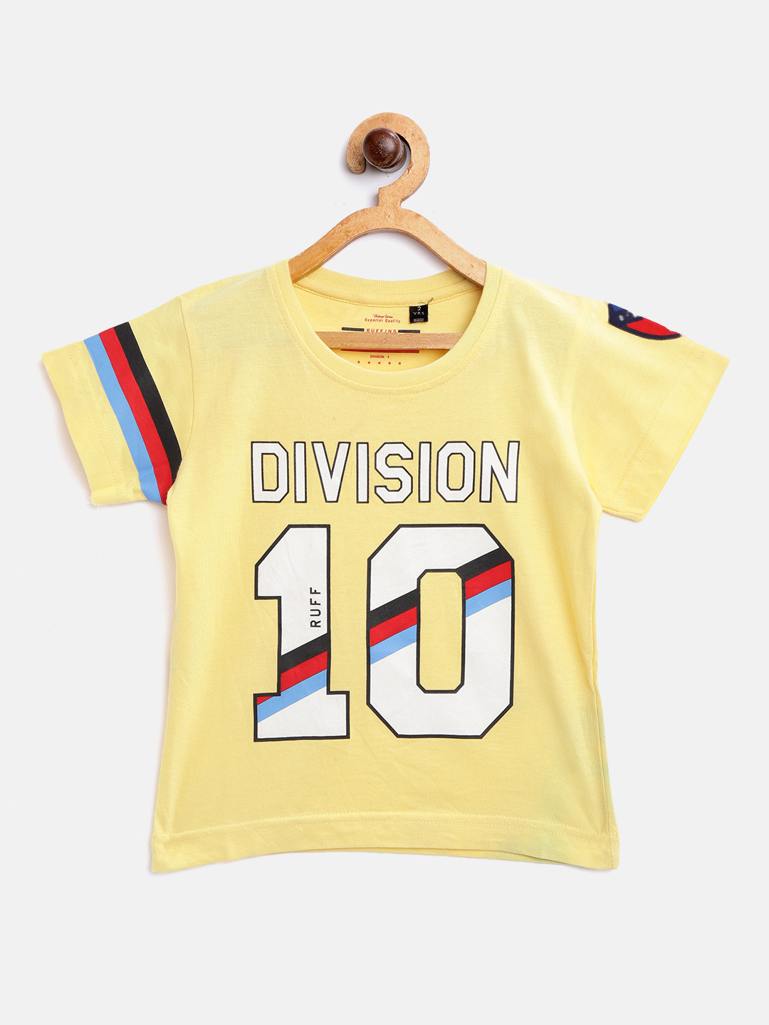 

RUFF Boys Yellow Alphanumeric Printed Round Neck Pure Cotton T-shirt