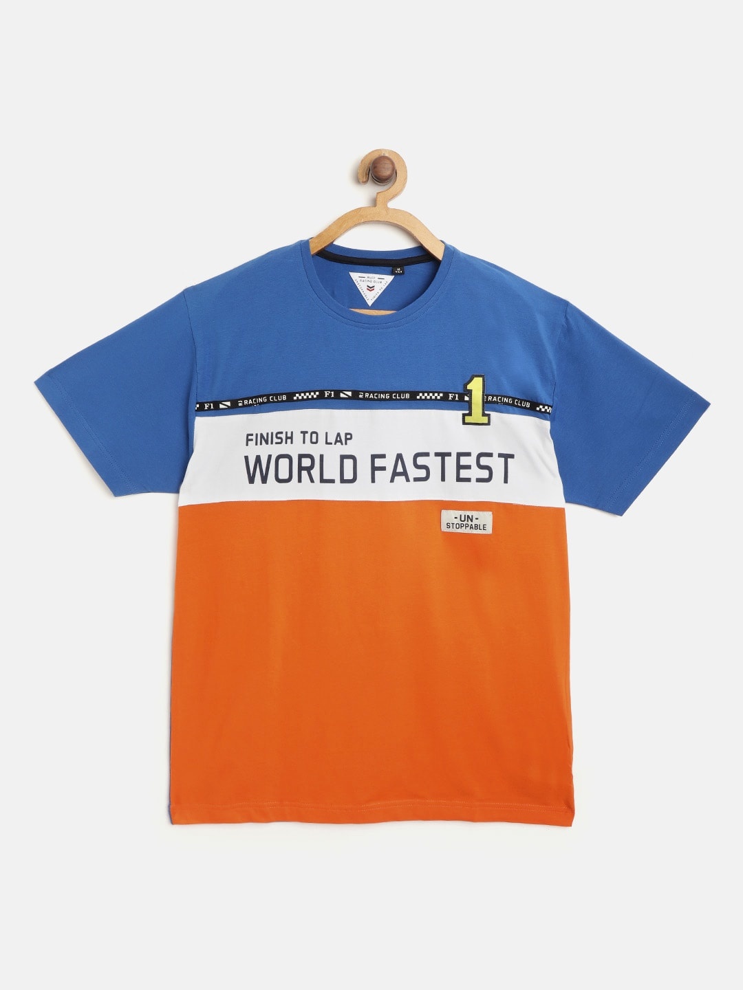 

RUFF Boys Orange & Blue Typography Print Round Neck T-shirt