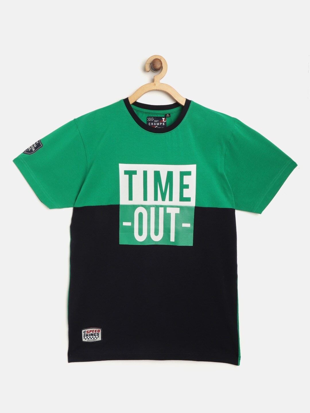 

RUFF Boys Navy Blue & Green Typography Print Round Neck T-shirt