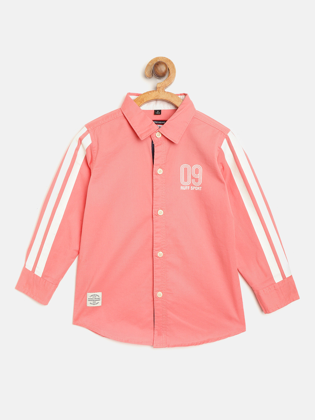 

RUFF Boys Coral Pink & White Slim Fit Solid Casual Shirt