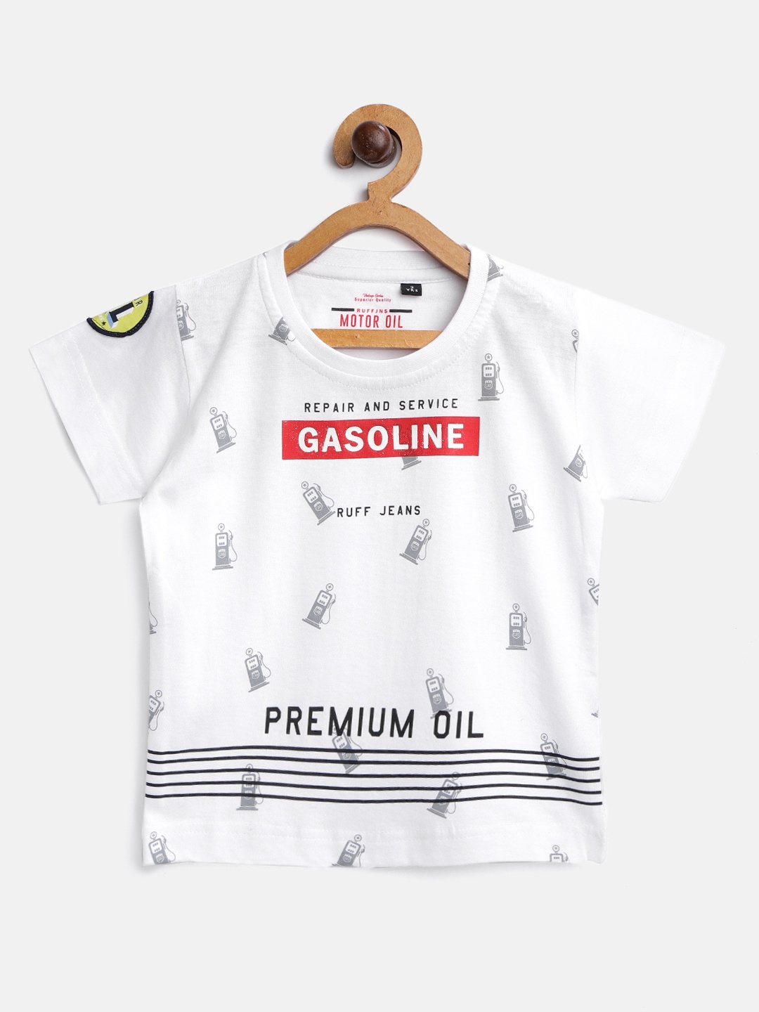 

RUFF Boys White Grey Printed Round Neck Pure Cotton T-shirt