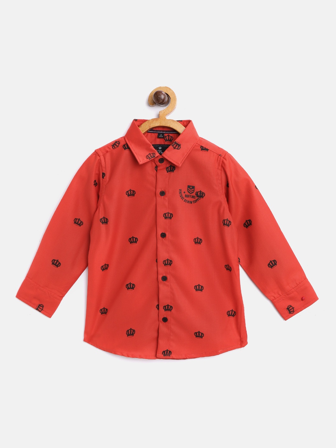 

RUFF Boys Red & Black Slim Fit Imperial Crown Print Casual Shirt