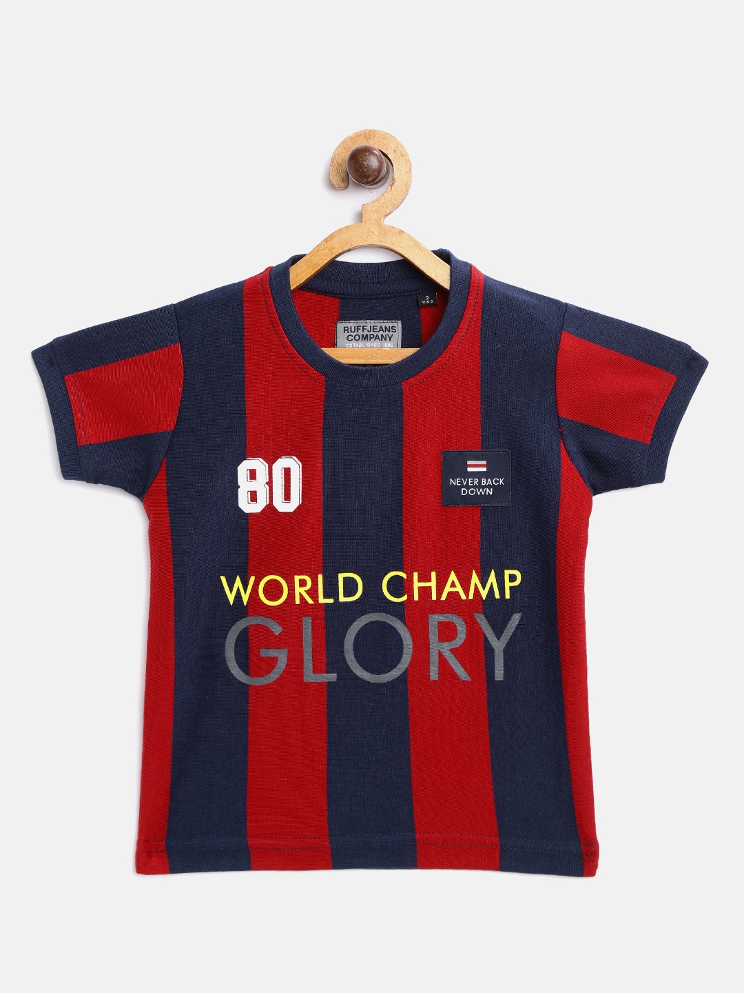 

RUFF Boys Maroon & Navy Blue Striped Round Neck T-shirt
