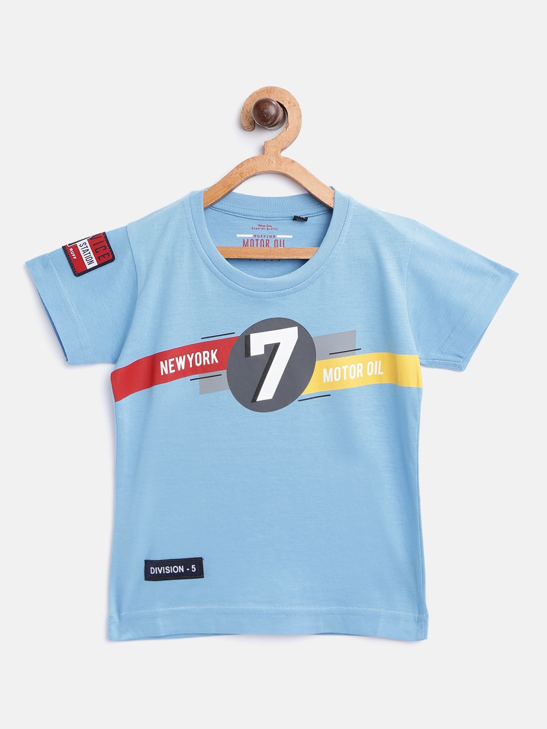 

RUFF Boys Blue Printed Round Neck Pure Cotton T-shirt
