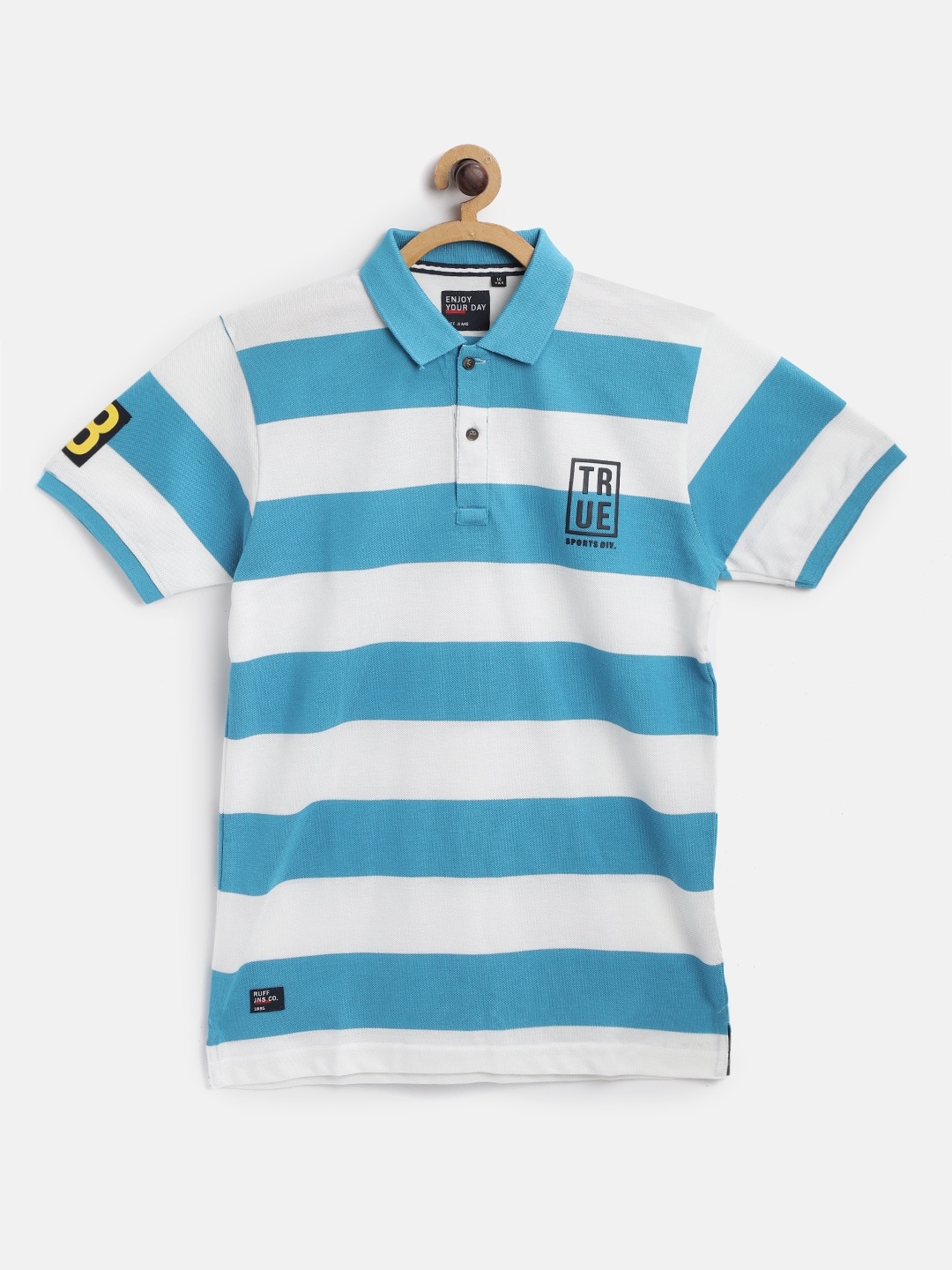 

RUFF Boys Blue & White Striped Polo Collar T-shirt