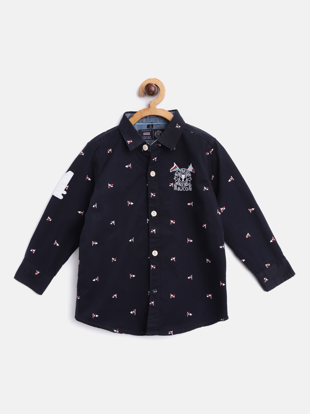

RUFF Boys Navy Blue & White Slim Fit Geometric Print Casual Shirt