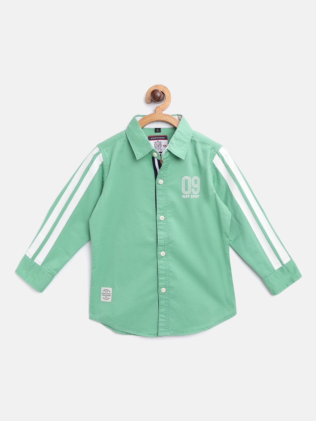 

RUFF Boys Sea Green Slim Fit Solid Casual Shirt with Side Stripe Detail