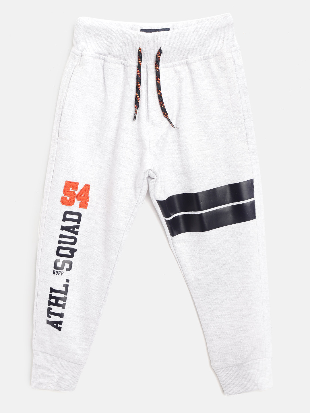 

RUFF Boys Grey Melange & Black Printed Slim Fit Joggers with Applique Detail