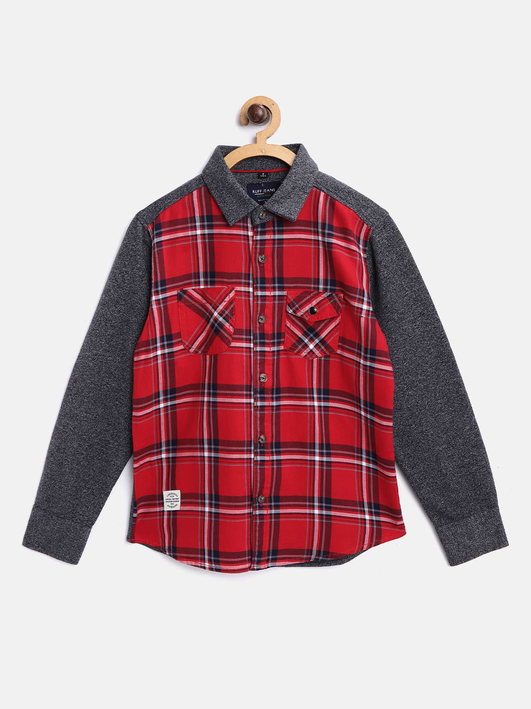

RUFF Boys Red & Navy Blue Slim Fit Checked Casual Shirt