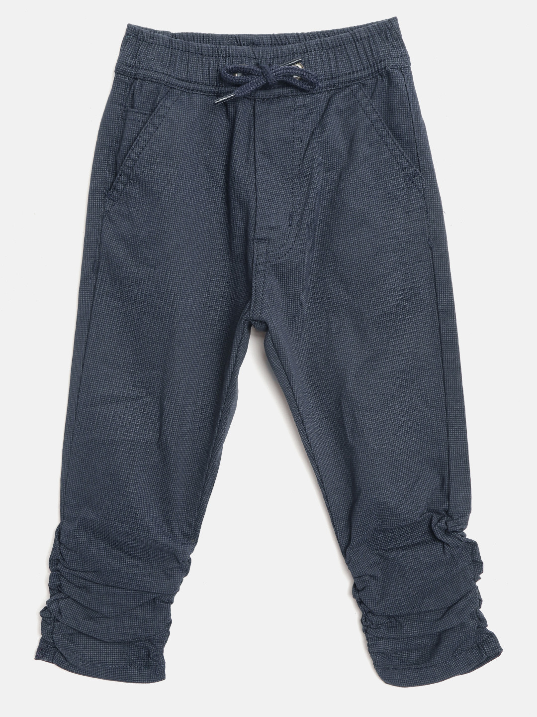

RUFF Boys Navy Blue Slim Fit Ditsy Houndstooth Print Regular Trousers