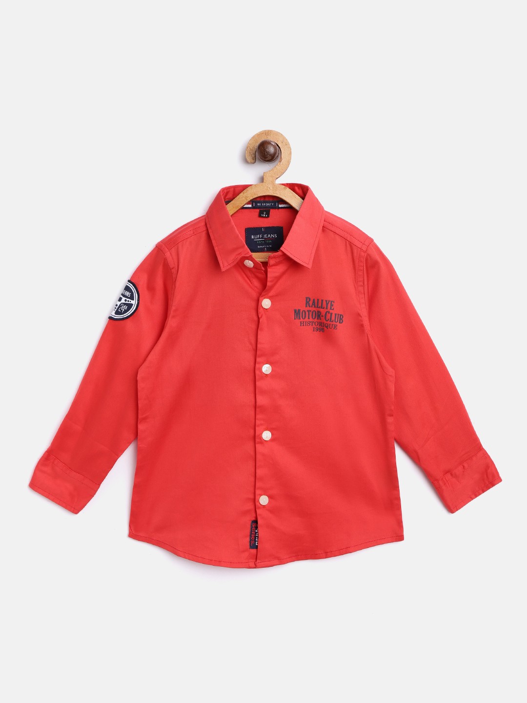 

RUFF Boys Coral Red Slim Fit Solid Casual Shirt with Applique Detail