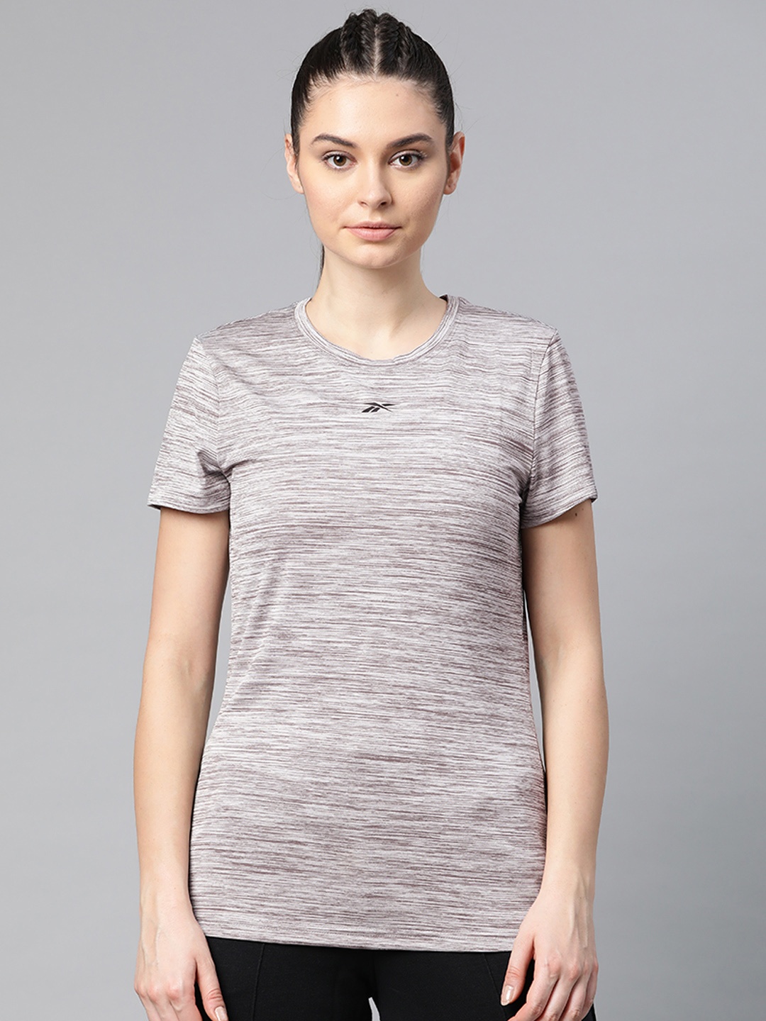 

Reebok Women Grey & Taupe CT Self-Design Training T-shirt