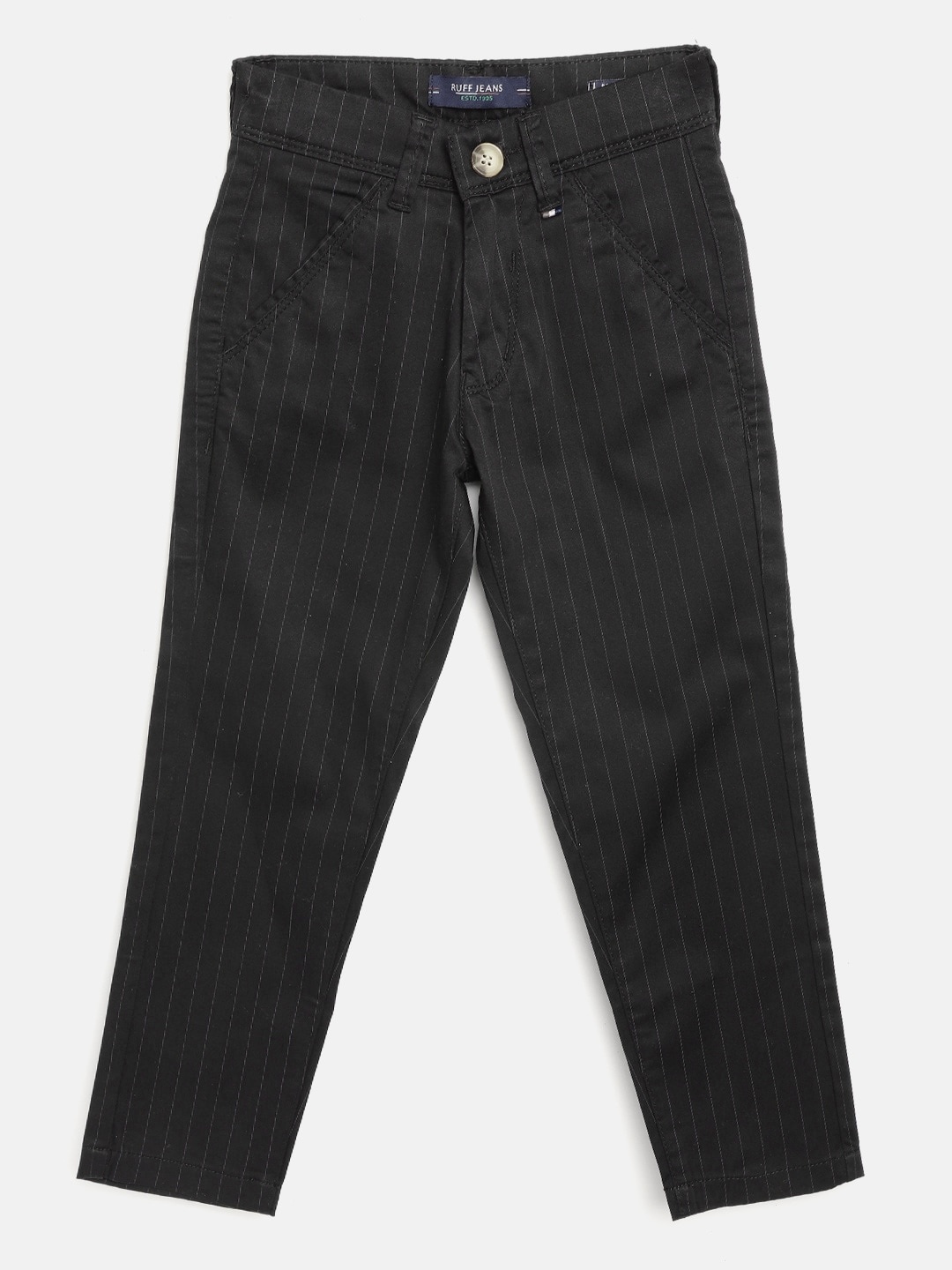 

RUFF Boys Black Slim Fit Pinstripe Chinos