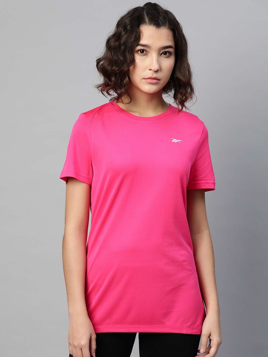 

Reebok Women Pink Slim Fit Training or Gym T-shirt