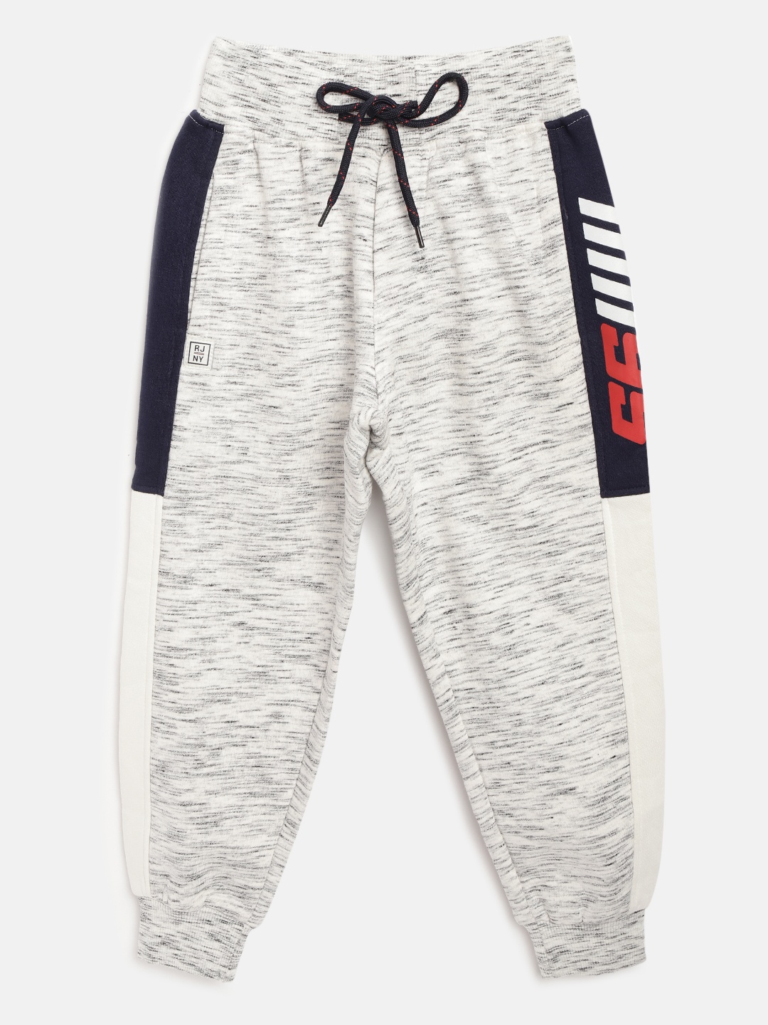 

RUFF Boys White and Grey Self Design Slim Fit Joggers with Side Stripe Detail