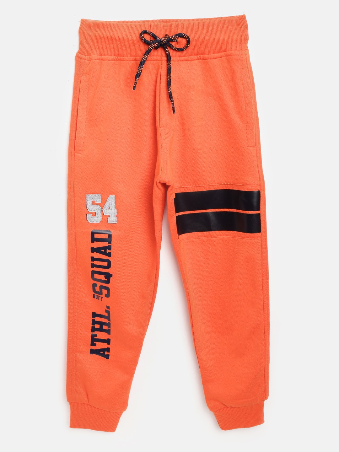

RUFF Boys Orange & Black Printed Slim Fit Joggers with Applique Detail