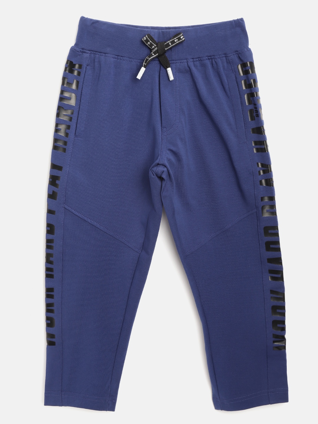 

RUFF Boys Navy Blue Solid Slim Fit Track Pants with Printed Side Detail