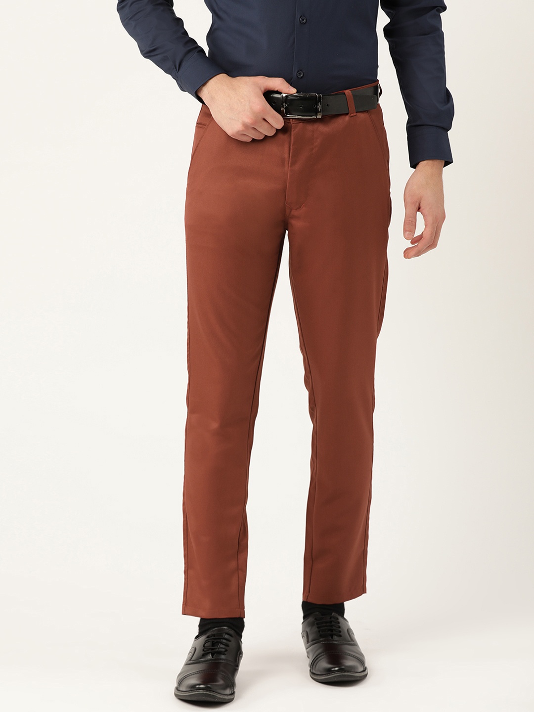 

SOJANYA Men Rust Brown Smart Fit Solid Formal Trousers